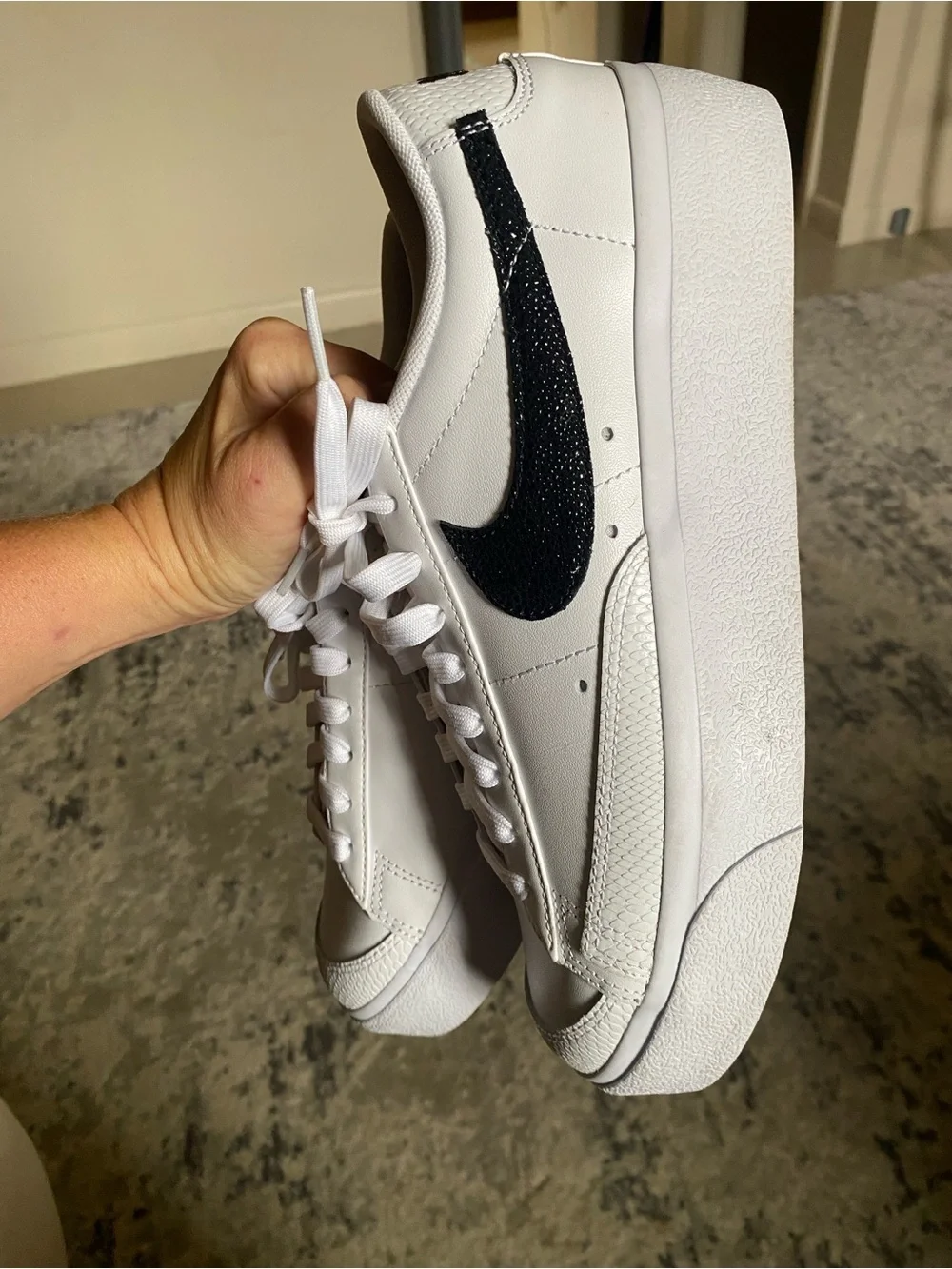 Nike Women’s White Low-Top Platform Sneakers with Black Swoosh